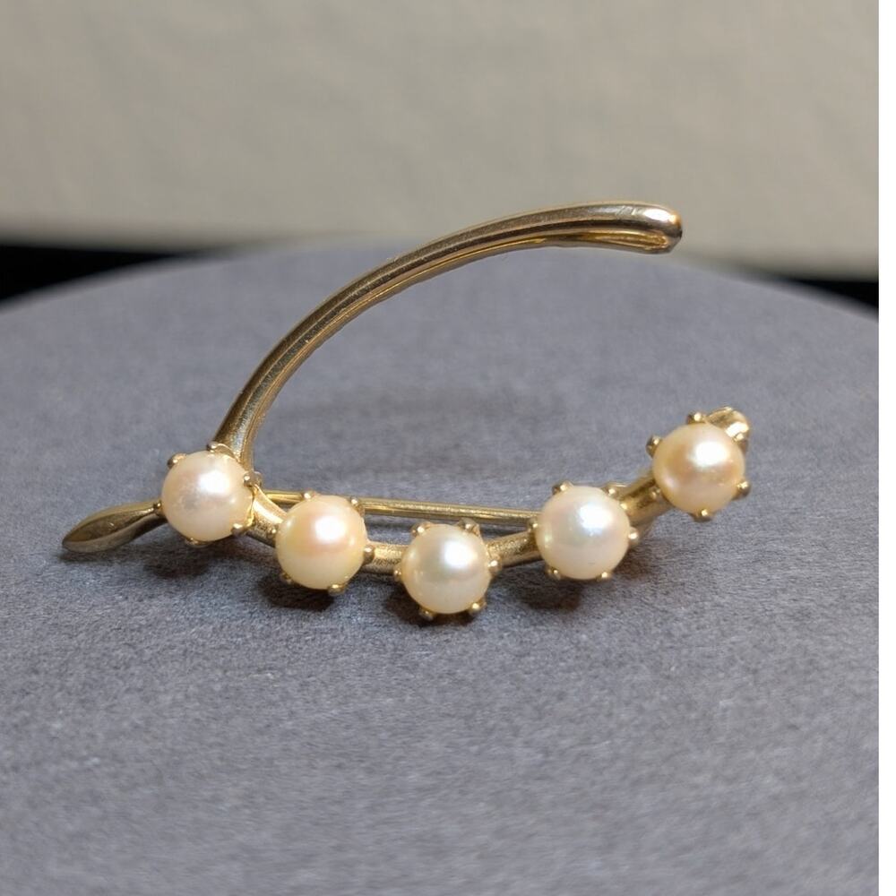 Vintage Goldtone Faux Pearl Wishbone Brooch
